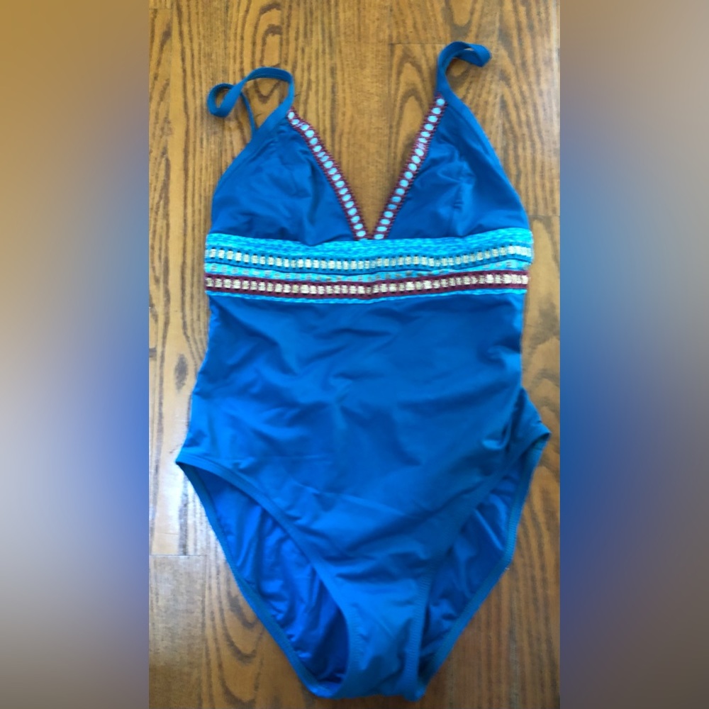 SWIM BATHING One Piece Suit - Turquoise Ribbon Embellished Size S